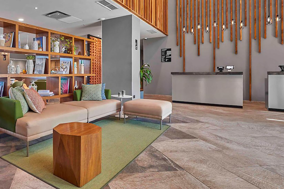 hotel lobby with a seating area